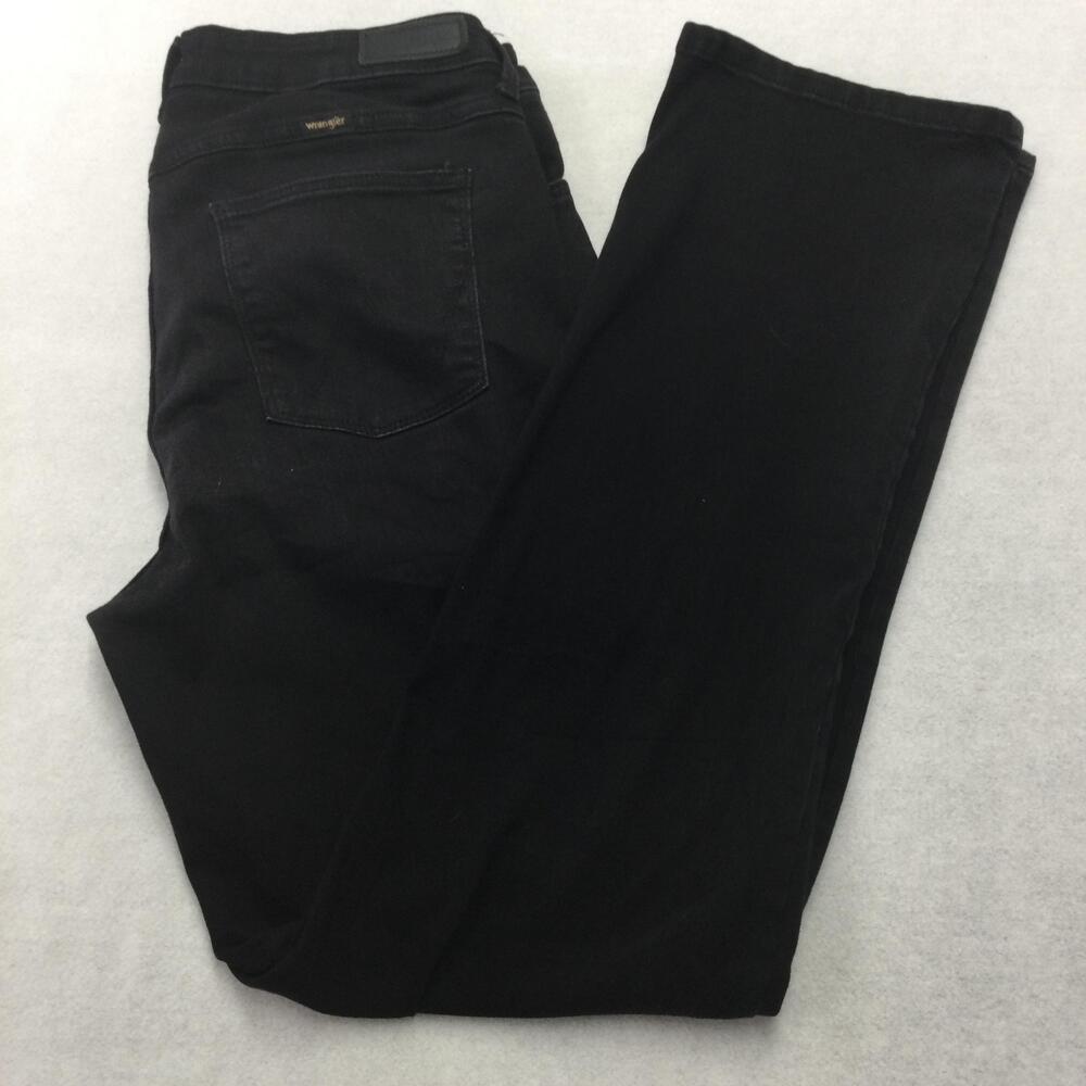 Wrangler High Rise True Straight Jeans Womens 14 Black Dark Wash Stretch Denim